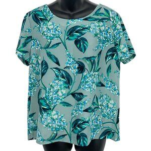 J. Crew Floral Top Blouse Size Medium Blue Short Sleeve Scoop Women Keyhole New
